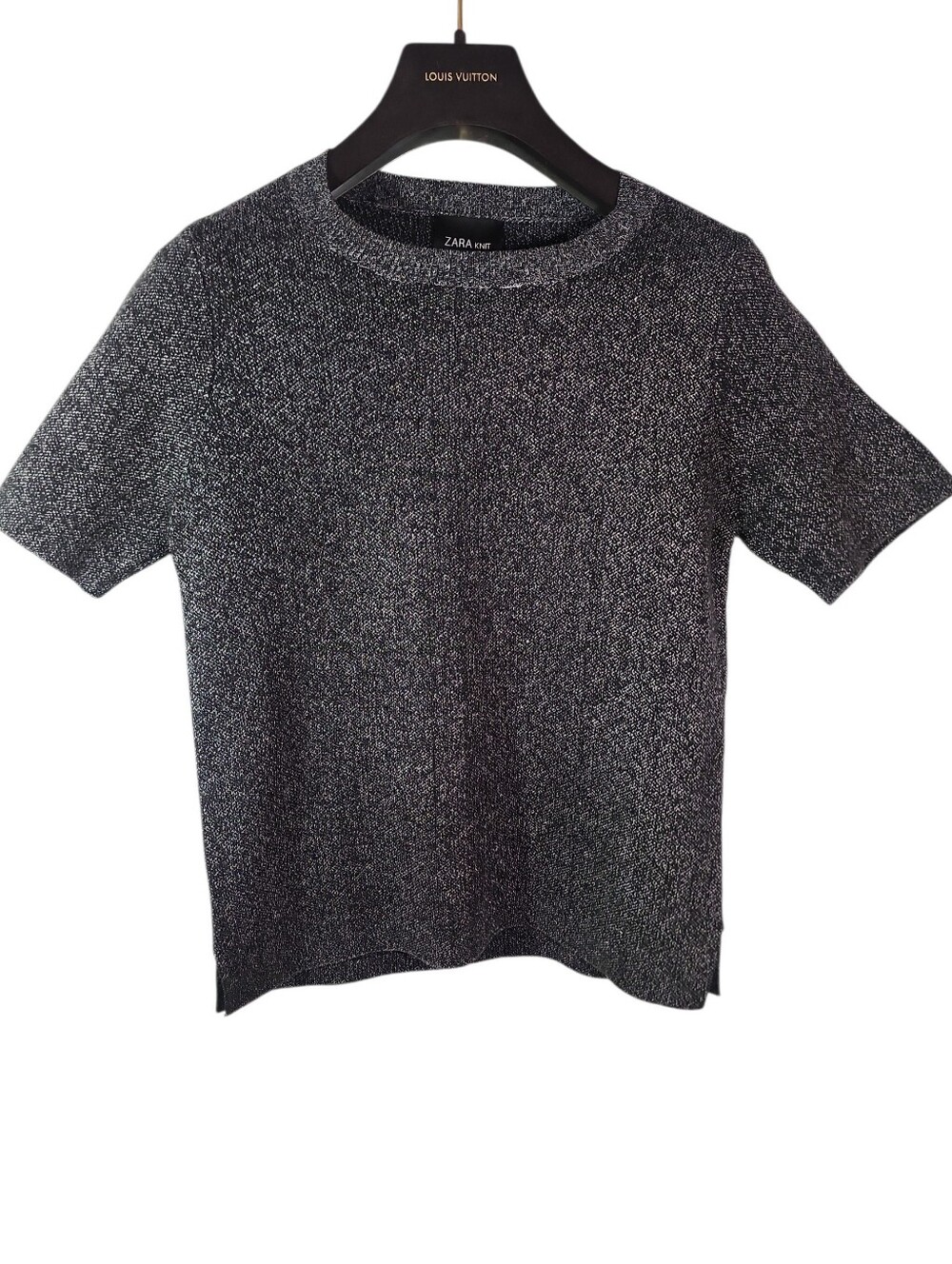 Zara Knit Grey Heather Crewneck Short Sleeve Sweater Top Size M